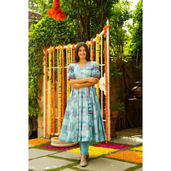 Bollywood Indian Pakistani Ethnic Party Wear Soft Pure Blue Muslin Maxi Dress