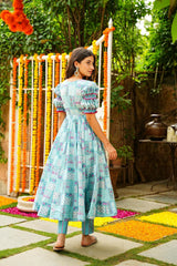 Bollywood Indian Pakistani Ethnic Party Wear Soft Pure Blue Muslin Maxi Dress