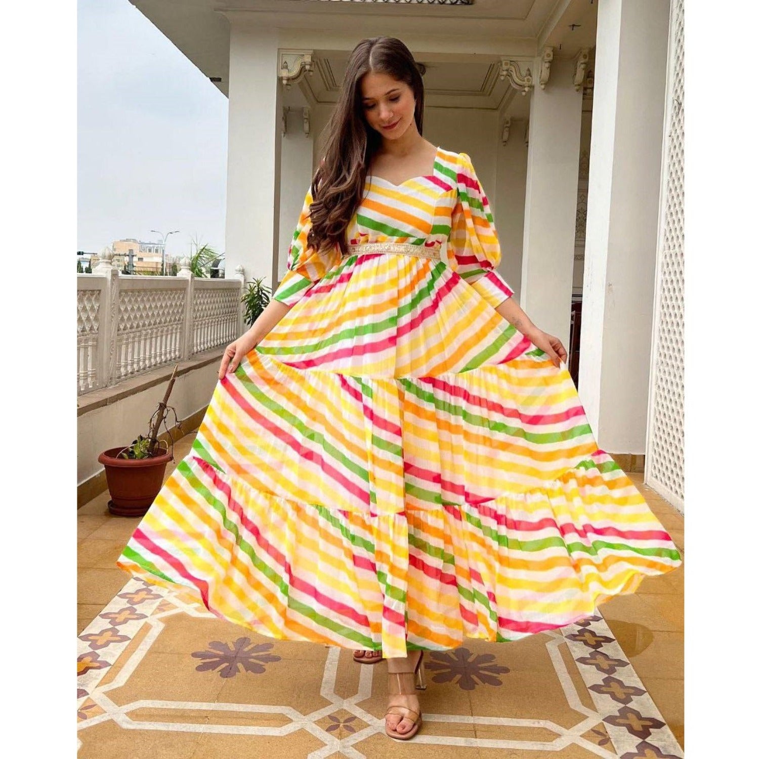 Bollywood Indian Pakistani Ethnic Party Wear Soft Pure Georgette Rainbow Maxi Dress
