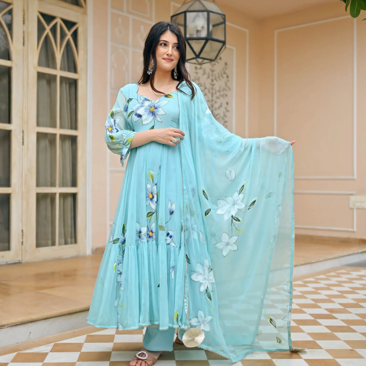Bollywood Indian Pakistani Ethnic Party Wear Soft Pure Tubby Organza Sky Blue Suit Dress