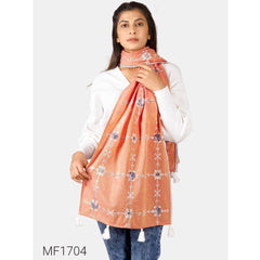 Bollywood Indian Pakistani Ethnic Party Wear Soft Pure 100% Khadi Dupatta Decorated With Long Woollen Laces And Pompom Laces