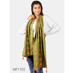 Bollywood Indian Pakistani Ethnic Party Wear Soft Pure 100% Khadi Dupatta Decorated With Long Woollen Laces And Pompom Laces