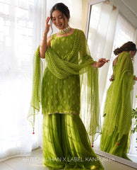 Bollywood Indian Pakistani Ethnic Party Wear Soft Pure Green Tone Georgette Sharara Set Dress