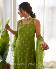 Bollywood Indian Pakistani Ethnic Party Wear Soft Pure Green Tone Georgette Sharara Set Dress