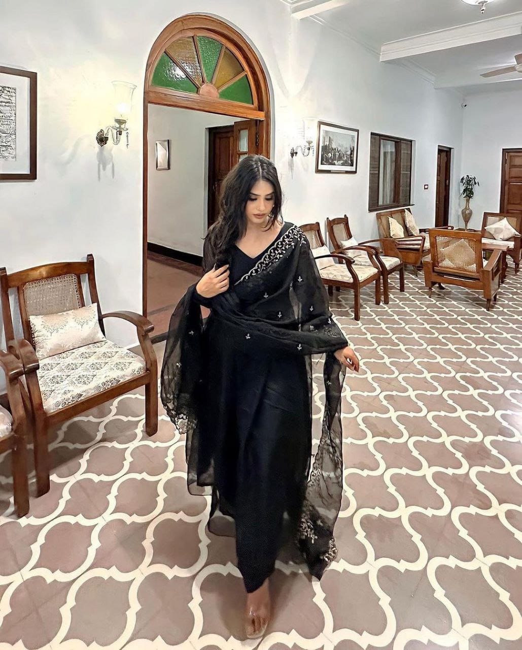 Bollywood Indian Pakistani Ethnic Party Wear Soft Pure Georgette Black Arco Suit  Outfit Dress