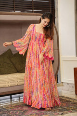 Bollywood Indian Pakistani Women Ethnic Party Wear Soft Pure Faux Georgette Shibori Maxi Dress