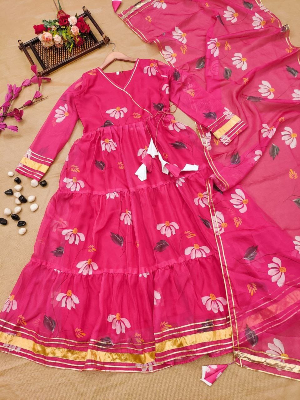 Bollywood Indian Pakistani Ethnic Party Wear Soft Pure Tubby Organza Brush Paint Suit Dress