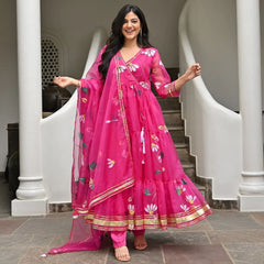 Bollywood Indian Pakistani Ethnic Party Wear Soft Pure Tubby Organza Brush Paint Suit Dress