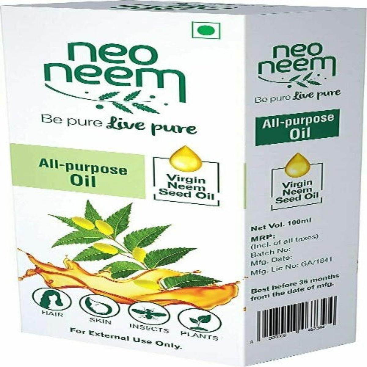 Gnfc Ayurvedic Neo Neem Hair Oil 100 ml 100% Pure Organic (21 % Virgin Neem Seed Oil)