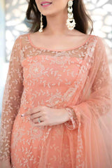 Bollywood Indian Pakistani Ethnic Party Wear Women Soft Pure Butterfly Net Peach Anarkali Suit Set Dress