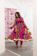 Bollywood Indian Pakistani Ethnic Party Wear Women Soft Pure Faux Georgette Leheriya Kurti Set With Dupatta Dress