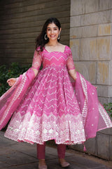 Bollywood Indian Pakistani Ethnic Party Wear Women Soft Pure Organza Pink Suit Set Dress