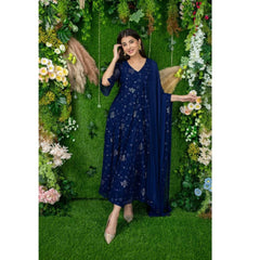 Bollywood Indian Pakistani Ethnic Party Wear Women Soft Pure Georgette Navy Blue Anarkali Suit With Dupatta Dress