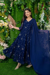 Bollywood Indian Pakistani Ethnic Party Wear Women Soft Pure Georgette Navy Blue Anarkali Suit With Dupatta Dress