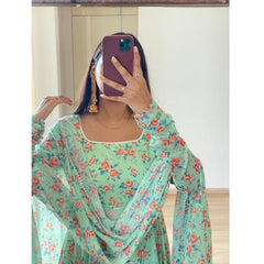 Bollywood Indian Pakistani Ethnic Party Wear Women Soft Pure Faux Georgette Mint Floral Suit Dress