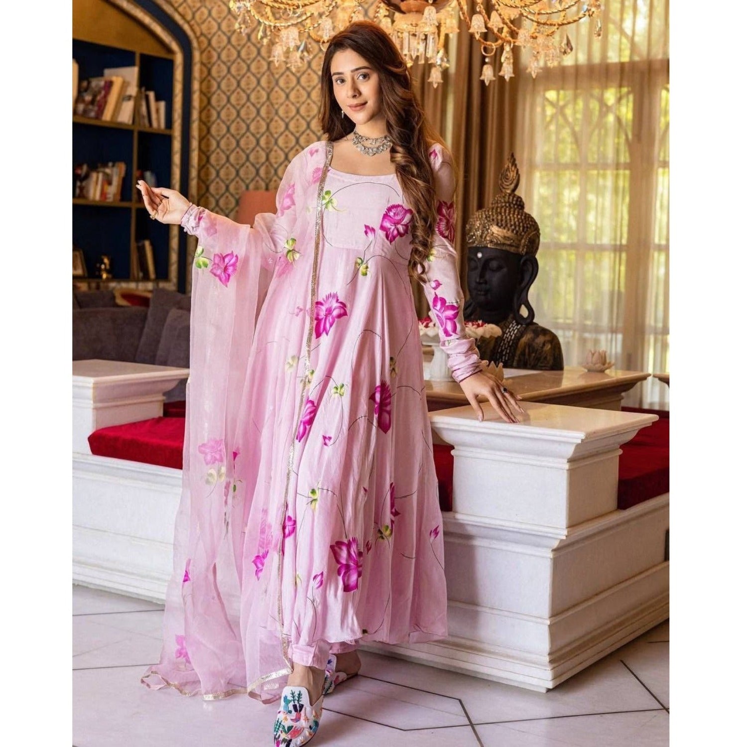 Bollywood Indian Pakistani Ethnic Party Wear Women Soft Pure Tubby Organza Maxi Dress