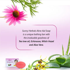 Bakson's Sunny Herbals Akne Aid With Echinacea,Tea Tree Oil,Witch Hazel,Berberis Aqu & Aloever For Pimple Free Skin Care Soap 75gm