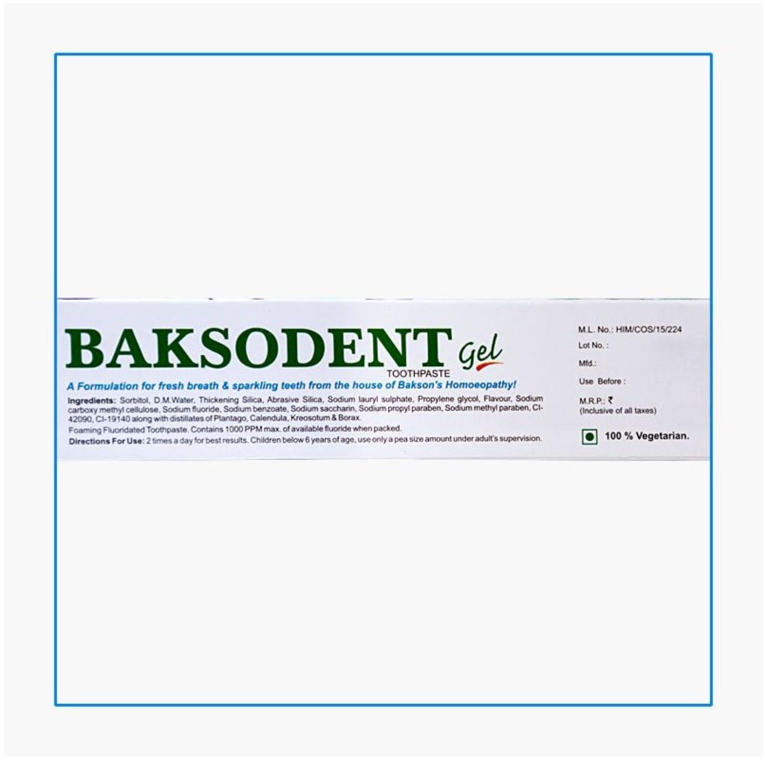 Bakson's Sunny Herbals Baksodent Fights Gingivitis Toothpaste Gel 100GM