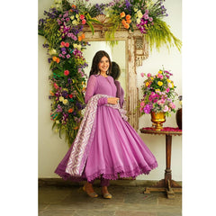 Bollywood Indian Pakistani Ethnic Party Wear Soft Pure Fox Georgette Outfit Light Plum Embroidery Anarkali Suit Dress