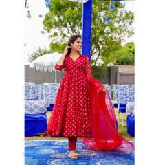 Bollywood Indian Pakistani Ethnic Party Wear Soft Pure Red Georgette Suit Set Dress
