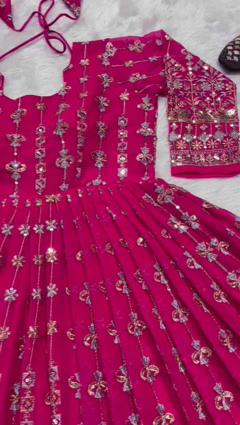 Bollywood Indian Pakistani Ethnic Party Wear Women Soft Pure Heavy Faux Georgette Anarkali Dress
